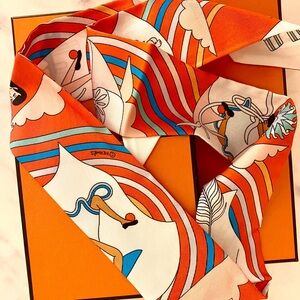 Hermès—Vintage Red & White Twilly Scarf
